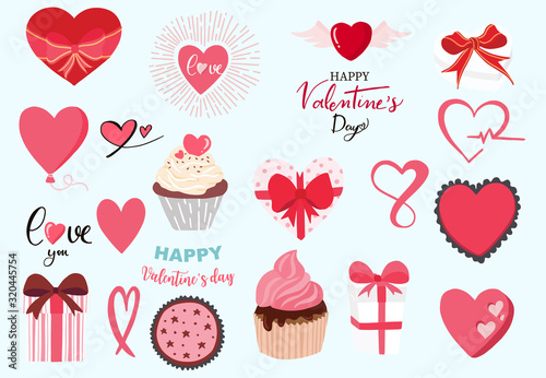 Cute object valentine collection with chocolate,strawberry,cupcake.Vector illustration for icon,logo,sticker,printable