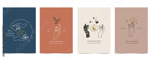 Collection of occult background set with hand,planet,heart,moon.Editable vector illustration for website, invitation,postcard and sticker