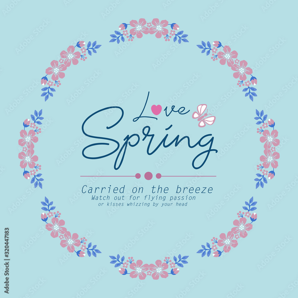 Love spring greeting card Vintage design, with cute pattern of leaf and pink flower frame. Vector