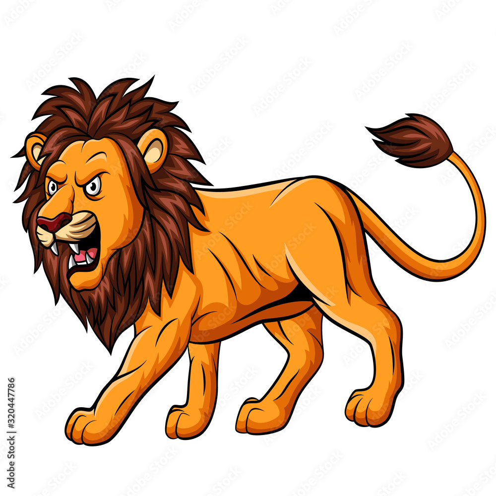 Cartoon Roaring Lion Mascot On White Background Stock Vector 