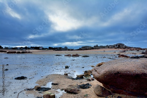 beautiful view of the pink granite coast in Brittany. France photo