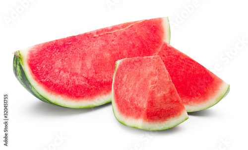 Juicy red watermelon slice isolated on white with clipping path.