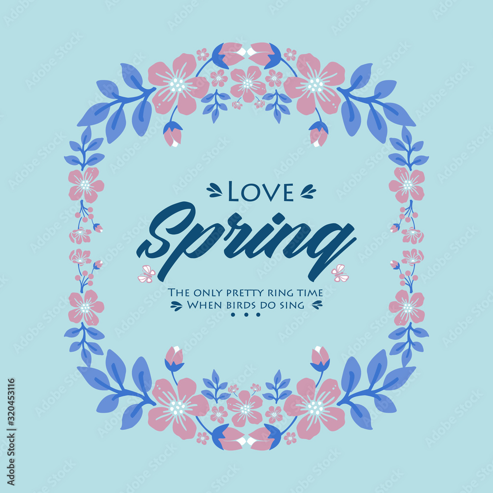 Decoration of leaf and pink floral frame, for love spring invitation card template concept. Vector