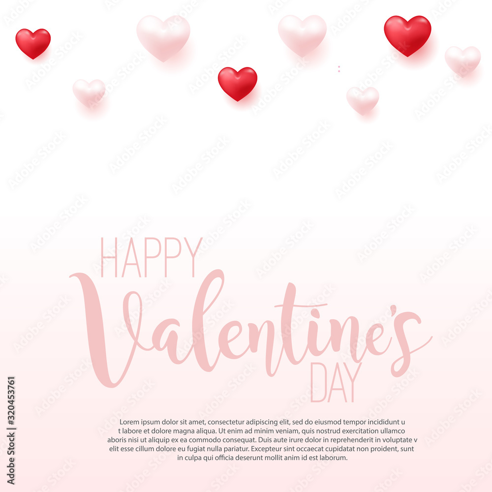 Happy Valentine's Day with falling hearts. Vector illustration