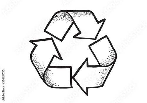 Sketch doodle recycle reuse reduce symbol isolated on craft paper background. Recycle icon sign for ecological. Hand-drawn style vector 
