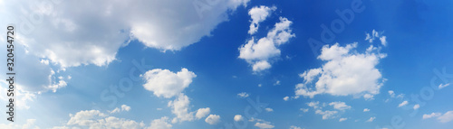 Panorama sky with cloud on a sunny day. Beautiful cirrus cloud. Panoramic image.