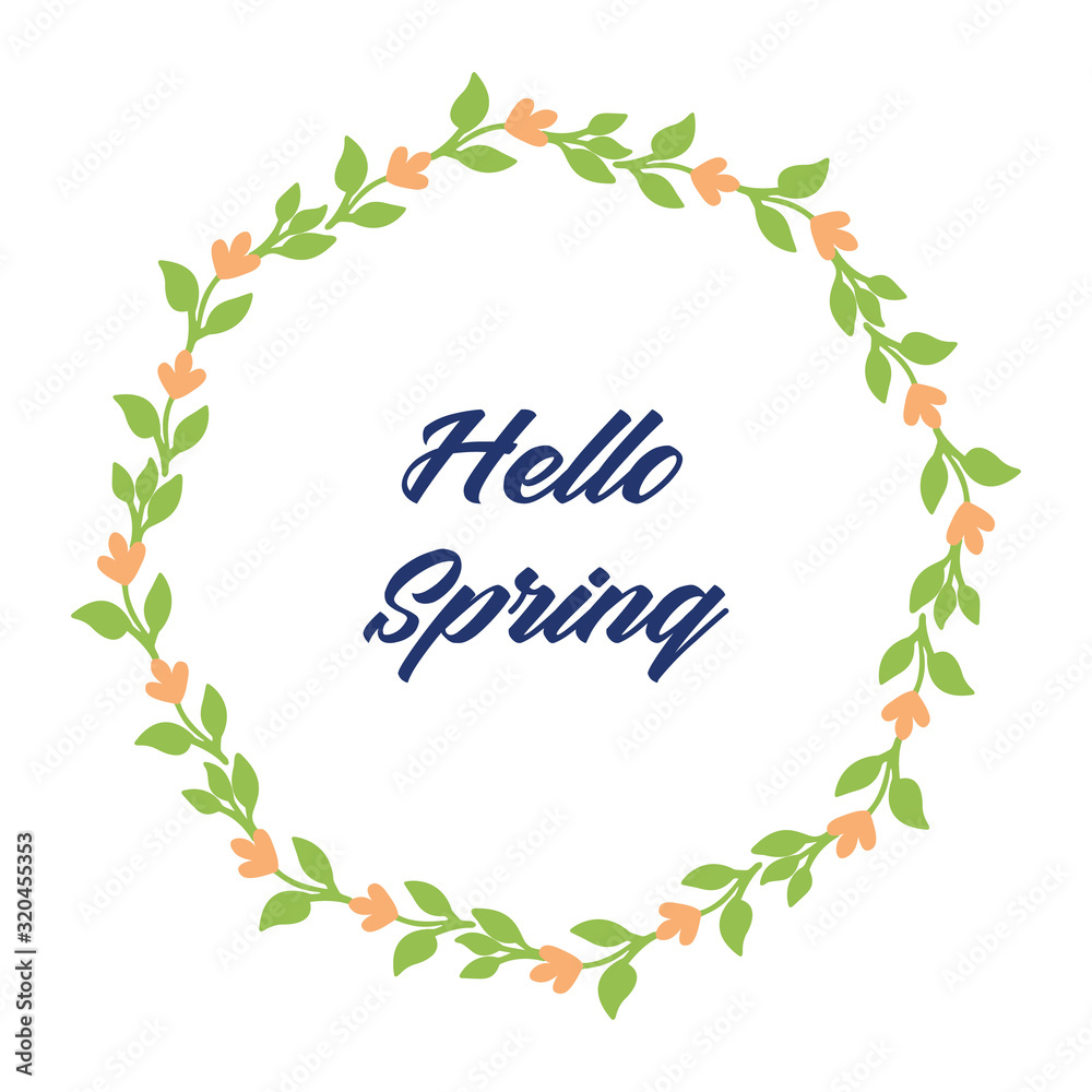 Unique shape pattern of leaf and floral frame, for hello spring greeting card design. Vector
