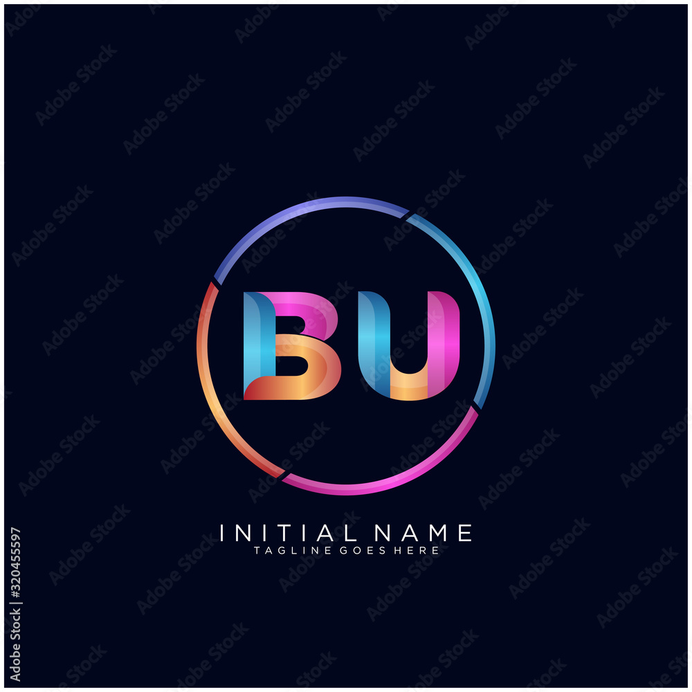 Initial letter BU curve rounded logo, gradient vibrant colorful glossy colors on black background
