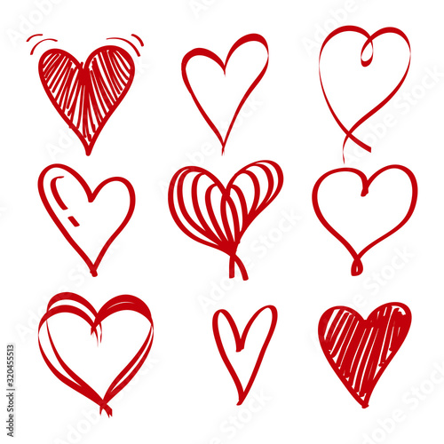 hand drawn love heart collection. Doodle hearts. isolated on white background. vector illustration