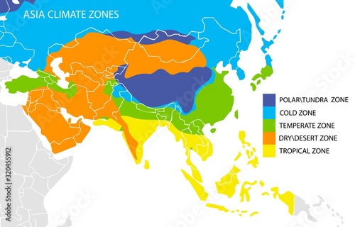 Asia climate zones map, vector geographic infographics