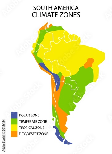 South America climate zones map, vector geographic infographics