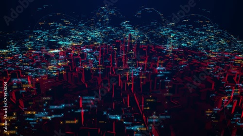 A stunning archive of digital 4k video with technological lines and digital data that run through the entire city