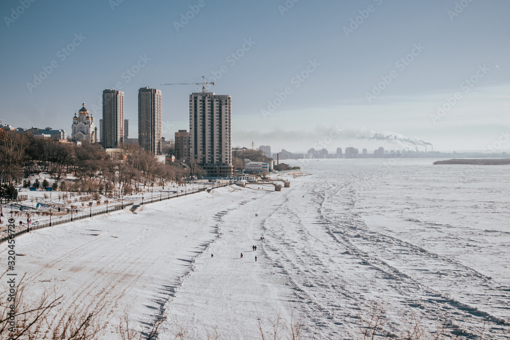 beach in winter,  Khabarovsk, Russia.