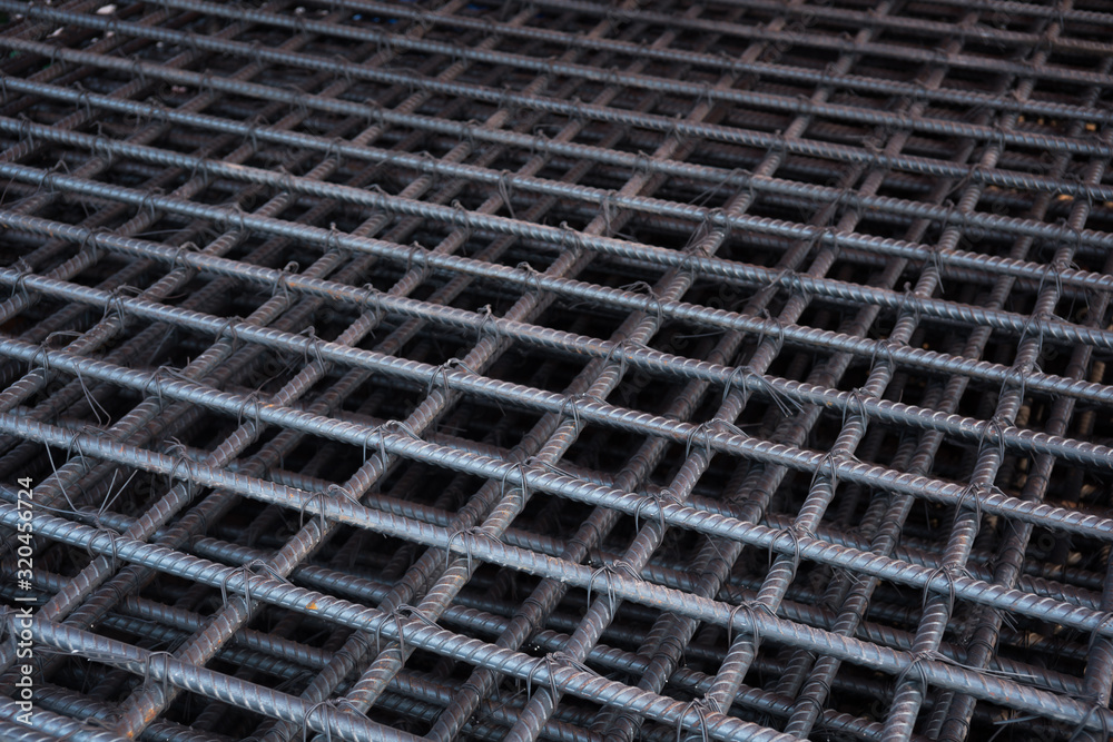 Stacked of steel fixing at building site, Grid of steel and wire fixed Stacked of steel fixing at building site, Grid of steel and wire fixed