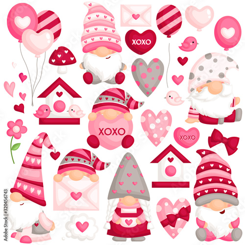 A Vector Set of Cute Gnome In Many Poses Celebrating Valentine’s Day photo