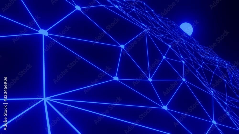 4K animate creative design abstract background, science and technology concept. abstract blue texture is moving wave polygon form to show connecting people with a circle copy space at the last frame.