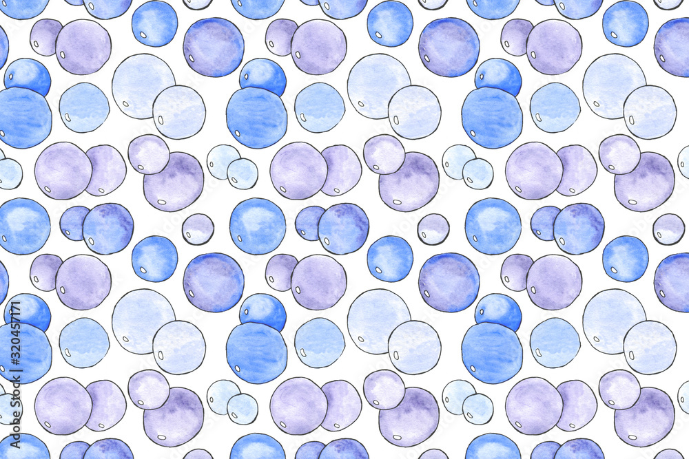 Watercolor abstract pattern with bubbles. Hand painting. Watercolor. Seamless pattern for fabric, paper and other printing and web projects.