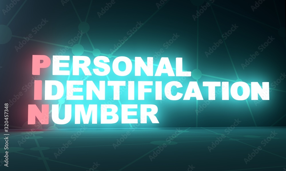 Acronym PIN - Personal Identification Number. Technology conceptual image. 3D rendering. Neon bulb illumination