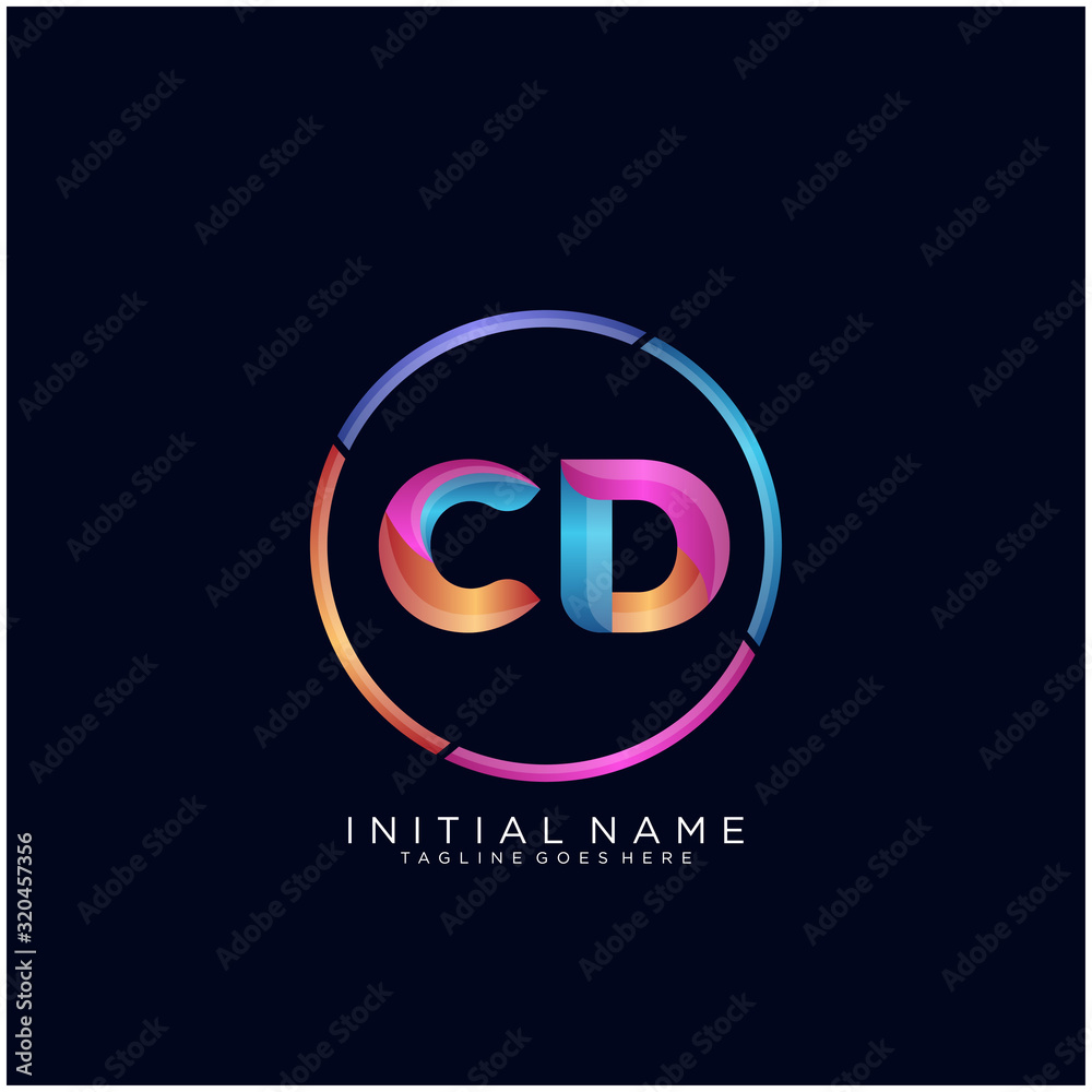 Initial letter CD curve rounded logo, gradient vibrant colorful glossy colors on black background Initial letter CD curve rounded logo, gradient vibrant colorful glossy colors on black background