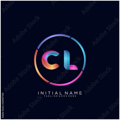 Initial letter CL curve rounded logo, gradient vibrant colorful glossy colors on black background