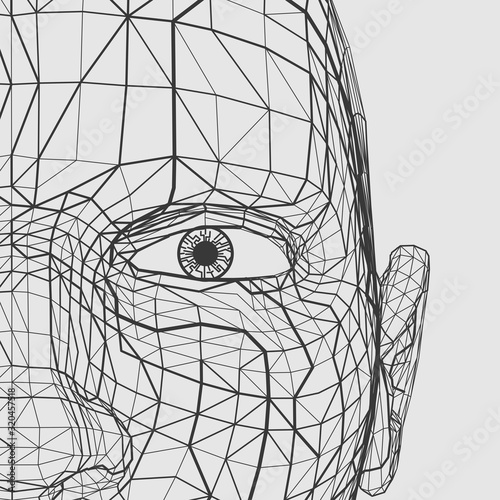 The human head is made in the style of a frame. Technology Computer Graphics. Vector illustration.