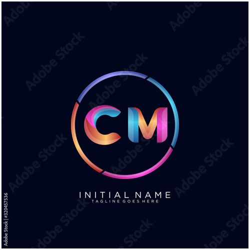 Initial letter CM curve rounded logo, gradient vibrant colorful glossy colors on black background