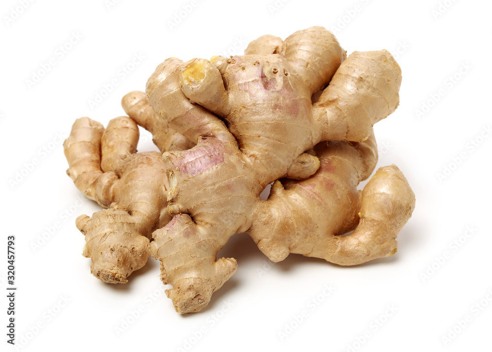 fresh ginger on white background 