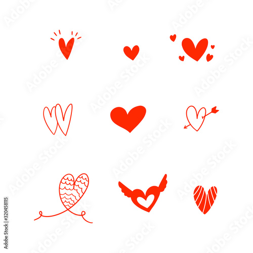 Heart doodles. Hand drawn hearts. Design elements for Valentine's day. Vector EPS 10.