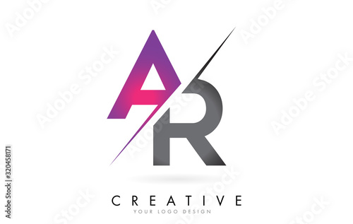 AR A R Letter Logo with Colorblock Design and Creative Cut.