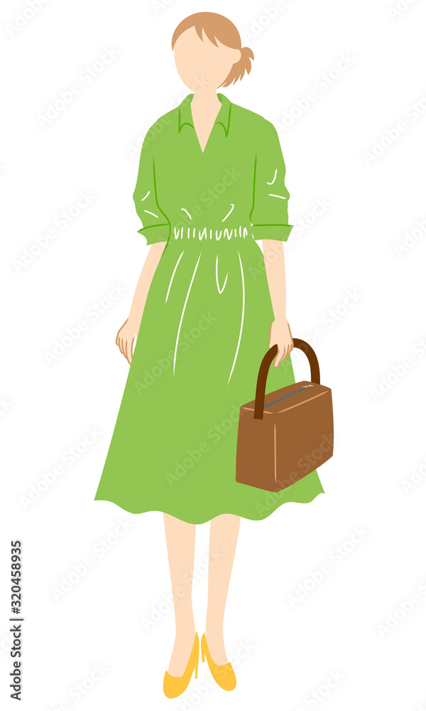 Illustration material of a young woman in casual fashion clothes