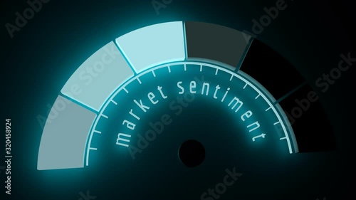 Market sentiment neon shine level scale. The measuring device icon. Sign tachometer, speedometer, indicators. Infographic gauge element photo