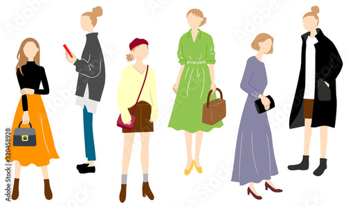 Set of illustration material for young women in casual fashion clothes