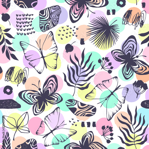 Seamless pattern with exotic butterflies.