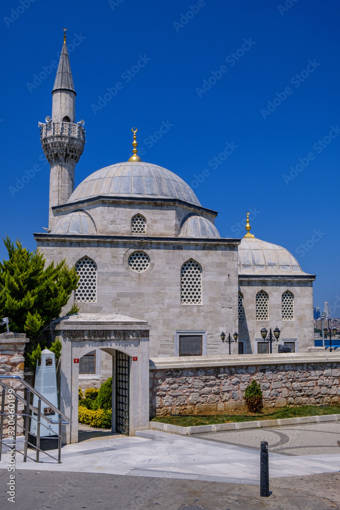 Uskudar, ISTANBUL, TURKEY - July 21, 2019 : Semsi Pasha Mosque (semsi pasa camii) The mosque is located on the azite side of the Bosphorus