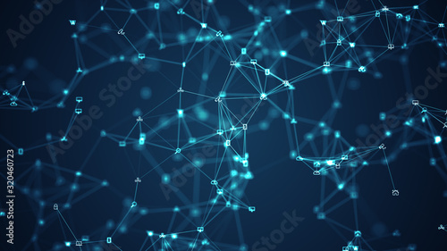 Connecting people on the internet, nodes transforming. Social network connections. Information technology of internet of things IOT big data clouds computing using artificial intelligence AI. photo