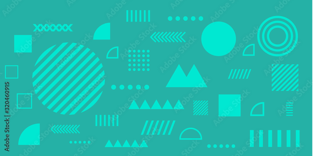 Obraz premium Green background memphis geometric shapes vector illustration