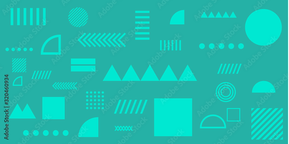 Green background memphis geometric shapes vector illustration