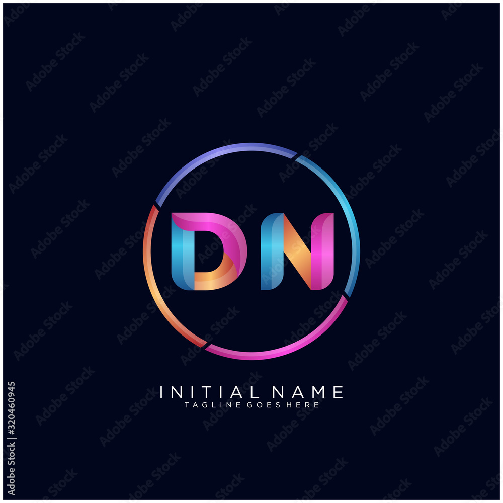 Initial letter DN curve rounded logo, gradient vibrant colorful glossy