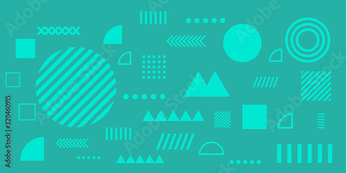 Green background memphis geometric shapes vector illustration