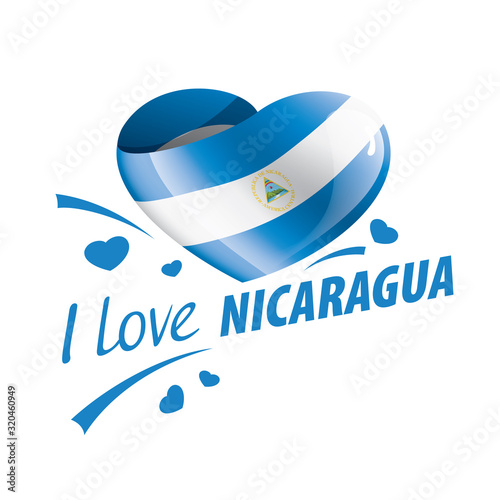 Wallpaper Mural National flag of the Nicaragua in the shape of a heart and the inscription I love Nicaragua