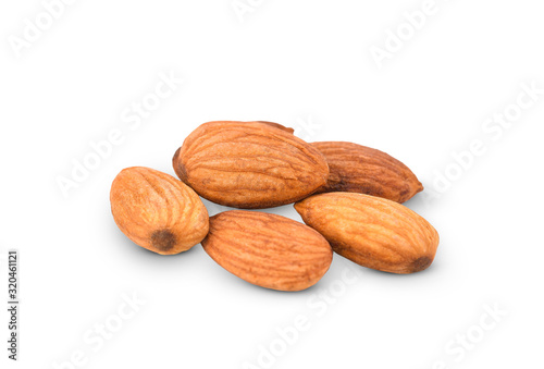 group of almonds isolated on white