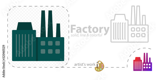 factory vector flat illustration, solid, line icon photo