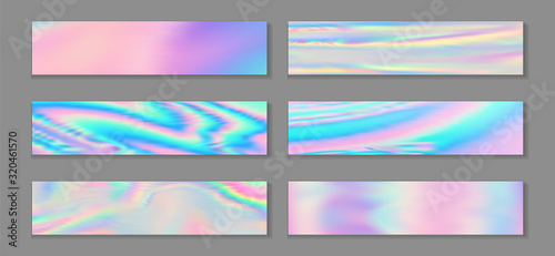 Hologram modern banner horizontal fluid gradient mermaid backgrounds vector set. Pearlecent 