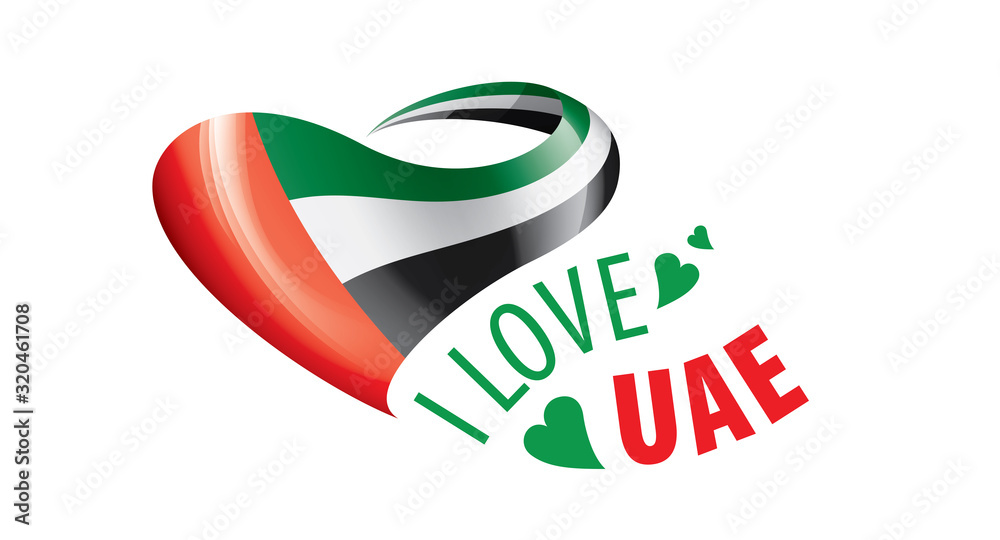 National flag of the United Arab Emirates in the shape of a heart and the inscription I love UAE. Vector illustration National flag of the United Arab Emirates in the shape of a heart and the inscription I love UAE. Vector illustration