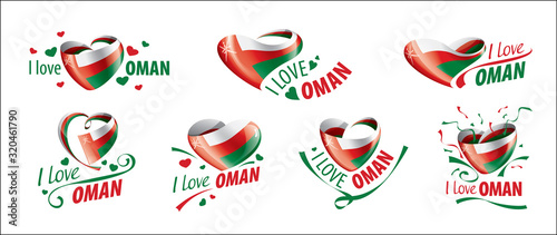 National flag of the Oman in the shape of a heart and the inscription I love Oman. Vector illustration