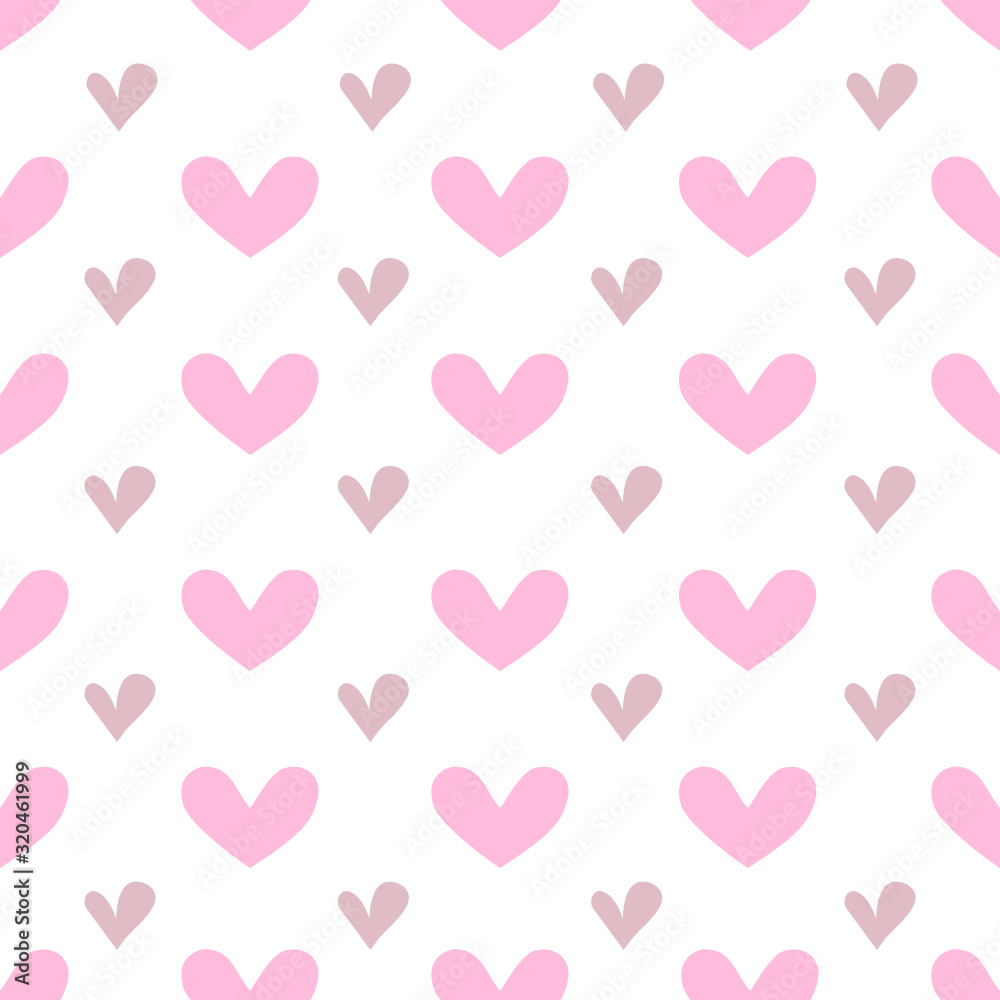 Pink Hearts hand drawn seamless pattern background.