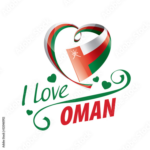 National flag of the Oman in the shape of a heart and the inscription I love Oman. Vector illustration