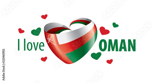 National flag of the Oman in the shape of a heart and the inscription I love Oman. Vector illustration