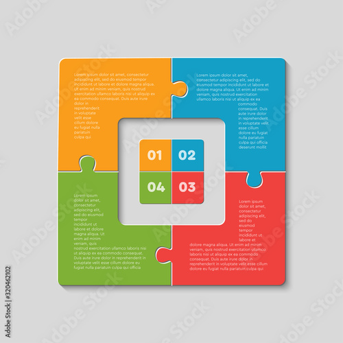 Four jigsaw puzzle square diagram info graphic