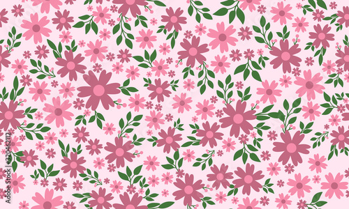 Elegant pink floral for valentine, with leaf and flower pattern background design.